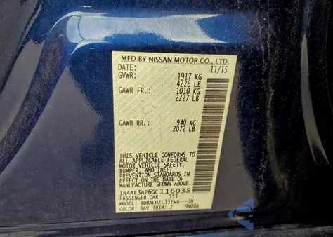 2016 Nissan Altima 2.5 из США, поврежденный, VIN 1N4AL3AP6GC116035